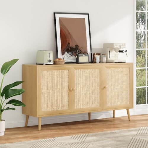 Farini Side Buffet Cabinet with Rattan Doors,Kitchen Sideboard Coffee Bar Storage Console Table,Natural,59.1 inch - color: Natual, size: 59.1 inch-Standard
