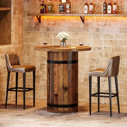 Tribesigns Round Bar Table, 39.4-Inch Bar Height, Bistro Pub Table for Kitchen, Living Room, Small Space, Brown (Only Table) - color: Brown