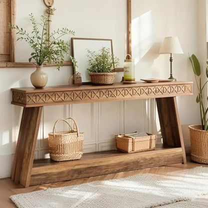Tribesigns 70.9 Inch Long Console Table for Entryway, 2-Tier Farmhouse Entryway Table with Storage, Narrow Sofa Table Behind the Couch, Wood Accent Table for Hallway, Living Room, Foyer, Rustic Brown - color: Rustic Brown