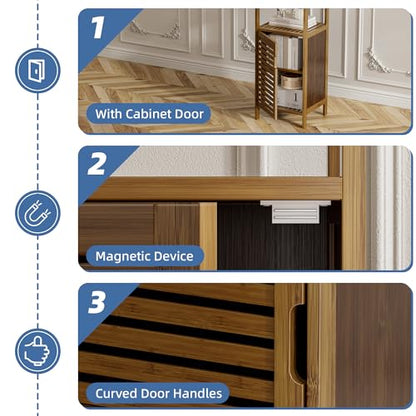 HITNET Bathroom Cabinet, Bamboo Floor Cabinet Free Standing, 4 Tier Sofa Side Storage Cupboard for Living Room Kitchen Entryway, Walnut - color: Walnut