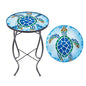 VCUTEKA Patio Side Table Outdoor Accent Table Bistro Coffee Table Plant End Table Small Porch Table Indoor Round Glass Balcony Plant Table Stands Sea Turtle 12'' - color: Sea Turtle
