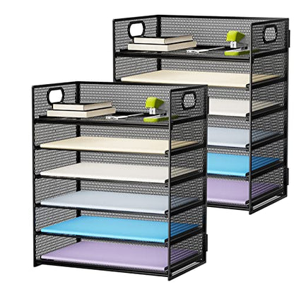 Marbrasse 2 Pack Desk Organizer with Handle, 6 Tier Paper Letter Tray, Mesh Desk File Organizer for Office, School and Home - color: 2 Pack 6 Tier - Black