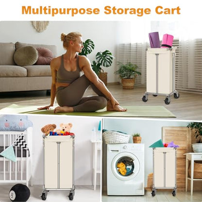 Hodonas Laundry Basket with Wheels, 115L Rolling Laundry Hamper Large Dirty Clothes Hamper Cart with Steel Frame and Removable Bag, Bedroom Bathroom Dorm Room Laundry Room Organization Hampers, Beige - color: Beige