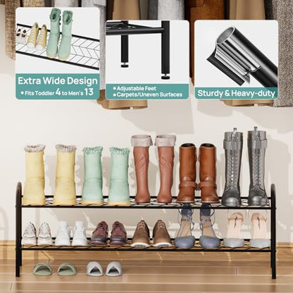 viewcare 2-Tier Shoe Rack for Closet, Extra Long Shoe Rack for Entryway & Garage, Sturdy Metal Construction, Shoe Organizer Holds 9-13 Pairs - size: 2-Tier(Extra Long)
