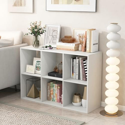 6 Cube Storage Organizer, 2 Tier Floor Standing Bookcase with Anti-Toppling Kits, Wooden Open Display Shelf for Living Room, Bedroom, Study, White Bookshelf with Open Back - size: 6 Cubes
