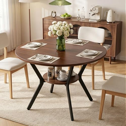 Miereirl 42.13" Round Dining Table for 4, Modern Kitchen Table with Open Storage Shelf, Wood Dining Table for Dining Room, Apartment, Small Spaces - color: Walnut