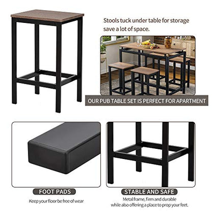 Solid Wood 4-Piece Kitchen Dining Table Set, Counter Height Bar Table Set with 3 Stools and Storage Shelves, Perfect for Home, Kitchen, Living Room (Dark Brown-1) - color: Dark Brown-1