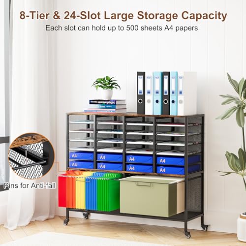 EasyPAG Rolling File Cart with 24 Slot Mail Organizer, Under Desk Storage with Hanging File Rack for Letter/Legal Folders, Mobile Filing Cabinet Printer Stand for Office Home Classroom, Black - size: 24 Slots+2 Hanging Rack