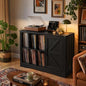 Vinyl Record Player Stand with Storage, 39.4" Farmhouse Turntable Stand Cabinet with Barn Door, Holds 750+ LP Albums, Wooden Stereo Cabinet & Media Console Display Shelf for Living Room, Black