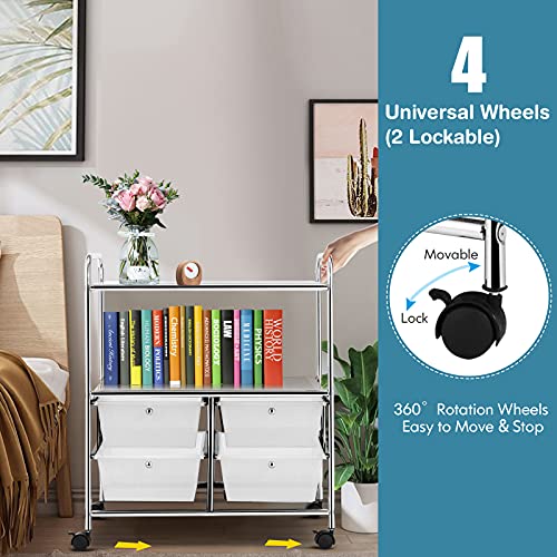 GOFLAME 4-Drawer Rolling Storage Cart with 2 Shelves, Mobile Utility Cart with Removable Drawers and Metal Frame, Art Craft Drawer Cart with Lockable Wheels for Home, Office, School, Studio, Clear - color: Clear