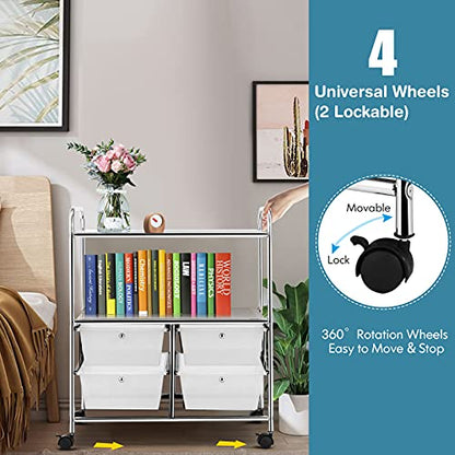 GOFLAME 4-Drawer Rolling Storage Cart with 2 Shelves, Mobile Utility Cart with Removable Drawers and Metal Frame, Art Craft Drawer Cart with Lockable Wheels for Home, Office, School, Studio, Clear - color: Clear