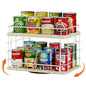 360° Lazy Susan Can Organizer, 2-Tier Rotating Metal Wire Wood Can Rack Holder, Kitchen Pantry Cabinet Countertop Turntable Storage Shelf, Hold 26 Soda Cans Food Beverage Cans Organizer, White - color: White