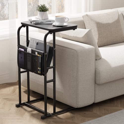 Olldide C-Shaped End Table with Storage Bag, Slide Under Couch Sofa Side Table, Metal Frame for Living Room, Bedroom, Bedside, Small Space (Black) - color: Black, size: 29in height