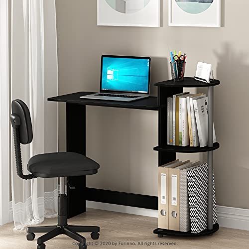 Furinno Compact 29-Inch Black Computer Desk, Gaming Desk with Shelves, Office Desk with Book Shelf, for Home Office, Study Room, Dorm, Bedroom, Black - color: Classic Black/Grey, size: 28.5-in with 3 Rounded Shelves