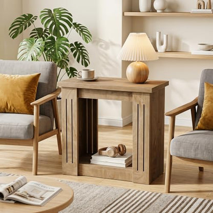 Tribesigns End Table, 2-Tier Farmhouse Skinny Side Table with Storage, Wooden Nightstand End Tables for Living Room, Bedroom, Office, Small Spaces, Brown