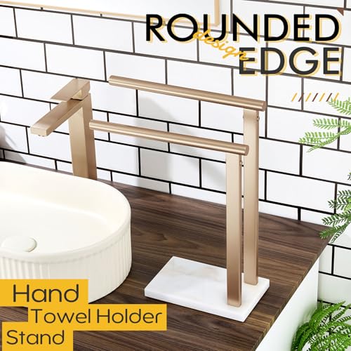 KOKOSIRI Hand Towel Racks Stand Towel Holder 2-Tier with Marble Base for Bathroom Vanity Countertop, Champagne Bronze Stainless Steel 15.7'' Height THS0007-CPG - color: Champagne Bronze, size: 2-Bar