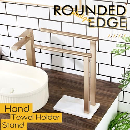KOKOSIRI Hand Towel Racks Stand Towel Holder 2-Tier with Marble Base for Bathroom Vanity Countertop, Champagne Bronze Stainless Steel 15.7'' Height THS0007-CPG - color: Champagne Bronze, size: 2-Bar