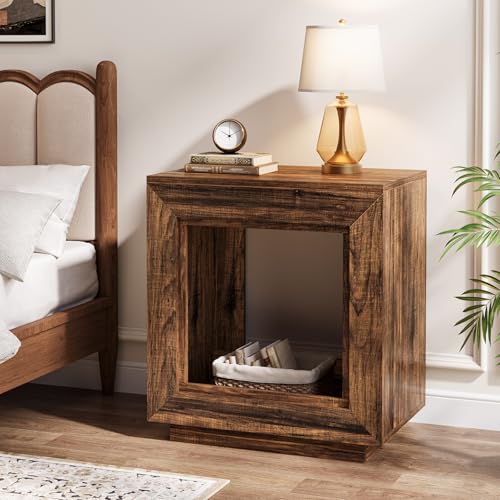 Tribesigns Rustic Brown End Table, 24" Side Table with Storage Shelf, Farmhouse Style Nightstand Bedside Table for Small Spaces, Bedroom, Living Room, Entryway, Easy Assembly (1, Brown) - color: Brown