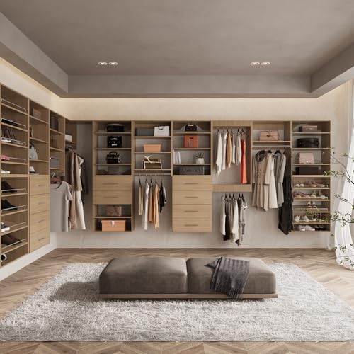 ROOMTEC Modular Closet System, 31.5" Shoe Shelf Closet Tower Wall-Mounted Closet Organizer, Wooden Tower for Walk-In Closets, Wardrobe Storage Kit, Wood - size: 31.5" Wide, style: Model 9