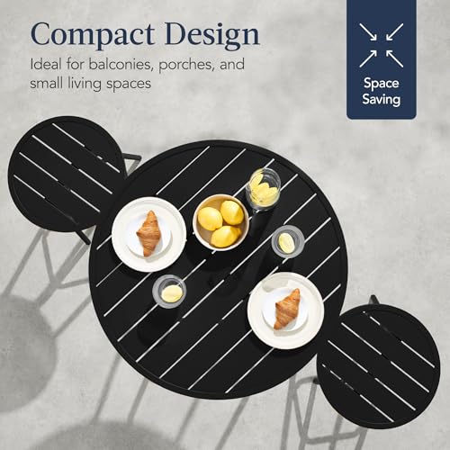 Best Choice Products 3-Piece Patio Dining Set, Bar Height, Outdoor Bistro Set, Outdoor Round Bar Table w/ 2 Bar Stools, Steel - Black - color: Black
