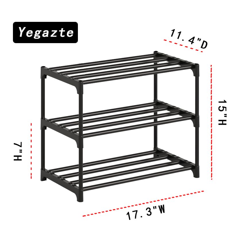 Small Metal Shoe Rack,Stackable Shoe Shelf Storage Organizer for Entryway, Hallway and Closet(3-Tier,Black) - size: 3-Tier-Black-1R