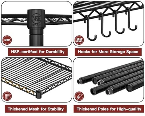 PrimeZone 36" W x 16" D x 79" H Wire Storage Shelves with Wheels, 5 Tier NSF Certified Heavy Duty Adjustable Kitchen Shelving Unit, Bakers Rack Organizer Rolling Metal Shelf for Garage Closet Pantry - size: 36"W x 16"D x 79"H