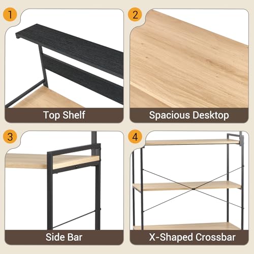 4-Tier Kitchen Baker's Rack with Power Outlet, Microwave Stand and Storage Shelves, Coffee Station Organizer (White Maple and Black) - color: White Maple+black