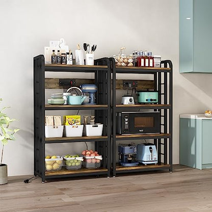 SIREDEEP Bakers Rack with Power Outlet ，4-Tier Kitchen Baker's Rack,Microwave Stand with Storage Suitable for Kitchen, Living Room, Dinning Room，Coffee Bar(Rustic Brown) - color: Rustic Brown