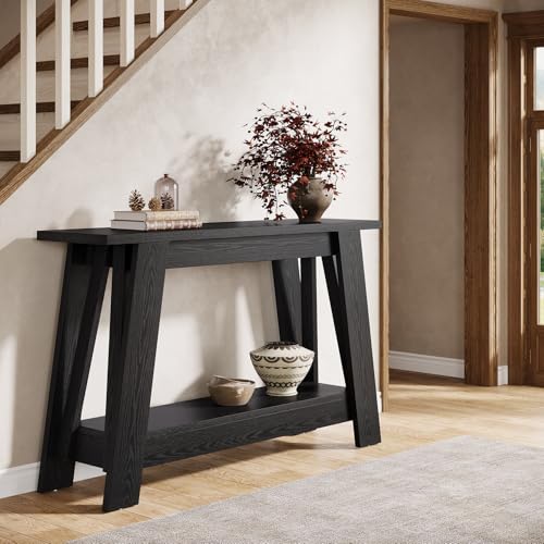 Tribesigns 41.3" Farmhouse Console Table, 2-Tier Wooden Entryway Table with Storage, Rustic Narrow Behind Couch for Living Room, Hallway, Foyer,Natural - color: Black