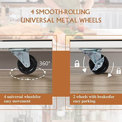SUNLEI Kitchen Island with Storage Cabinet, 42" Kitchen Cart on Wheels with Shelves, Cart Handle for Towel Rack or Free Mobility, Portable Islands for Kitchen(Stylish White, 42-INCH) - size: 42 INCH, style: White
