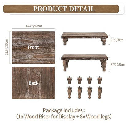 Hanobe Wooden Display Risers for Decor, Rustic White Pedestal Display Stand | 15.7'' Farmhouse Coffee Table Decor for Kitchen Centerpiece Decor, Short & Tall Footed
