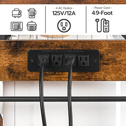 HOOBRO Bakers Rack with Power Outlet, 35.4 Inches Coffee Bar with Mesh Basket, Microwave Stand with 4 S-Shaped Hooks, Kitchen Bakers Rack with Storage, Easy to Assemble, Rustic Brown BF05HB01 - color: Rustic Brown + Black