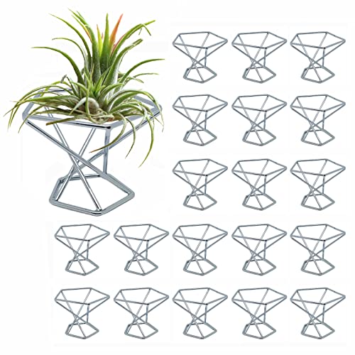 20 PCS Air Plants Holders Unique Geometric Metal Plant Stands Airplants Container Live Air Fern Display Racks Small Decor Items for Shelf (Silver) - color: Silver