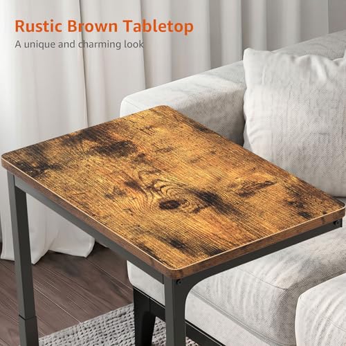 5-Level Adjustable C Side Table - End Table Living Room Bedroom Indoor Small C Shaped Couch Tray Desk, Farmhouse Brown - color: Brown