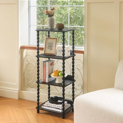 Fultyle Book Shelf, 4-Tier Bookshelf with Storage, Small Bookcase Display Shelves with Solid Wood Legs for Bedroom, Living Room, Office and Small Spaces (Black) - color: Black
