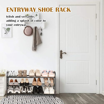 3-Tier Expandable Shoe Rack for Closet，Adjustable Shoe Rack，Black Metal Free Standing Shoe Rack for Entryway Closet Doorway - color: 3 Layers and 2 Tubes