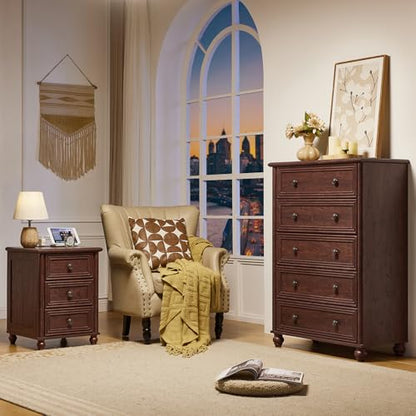 RWYHG 18" Night Stand with Charger Station, Nightstand with 3 Drawers | Farmhouse Modern Bedside Table, Metal Handle, Roman Column Legs, Walnut Bed Side End Tables for Bedroom Living Room - color: Walnut, size: 18"D x 18"W x 24"H (3 Drawers)