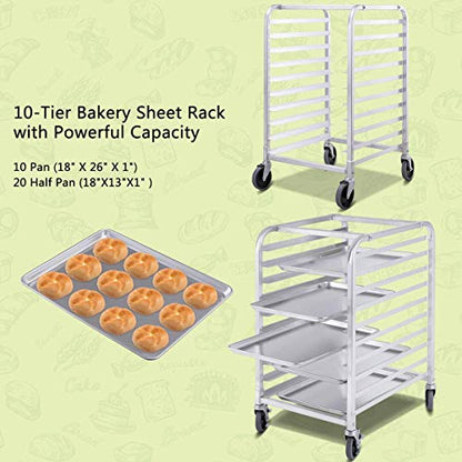 Giantex 10 Tier Aluminum Bakery Rack, Commercial Kitchen Bun Pan Sheet Pan Rack, Mobile Bakers Trolley with Storage Cooling Racks and Lockable Casters