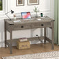 YOMILUVE Farmhouse Computer Desk with 2 Drawers, 39 Inch Small Computer Desk with Power Outlets, Home Office Desk Compact Writing Study Table for Small Spaces, Grey - color: Grey