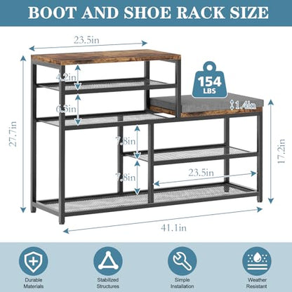 Shoe Rack,Freestanding Hidden Shoe Storage Organizer for Entryway, Shoe Bench Shelves for High Boot with Seat Cushion,Wood Shoe Rack Cabinet for Front Door Entrance Closet, Hallway, 5 Tier,Brown - size: 5 Tier with Seat