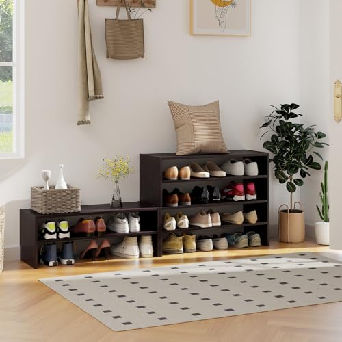 COSTWAY 6-Tier Shoe Rack, Extra Wide Shoe Shelf Organizer with Stackable Design, 31" Freestanding Storage Shoe Stand for Small Space Entryway Hallway Closet (Brown) - color: Brown