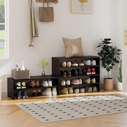 COSTWAY 6-Tier Shoe Rack, Extra Wide Shoe Shelf Organizer with Stackable Design, 31" Freestanding Storage Shoe Stand for Small Space Entryway Hallway Closet (Brown) - color: Brown