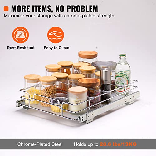 VEVOR 12.5"Wx16.5"Dx3.5"H Pull Out Cabinet Organizer, Heavy Duty Slide Out Pantry Shelves, Chrome-Plated Steel Roll Out Drawers Storage, for Home, Under Sink, 14"Wx17.5"Dx7"H Install Size for Cabinet - size: 12.5"Wx16.5"D