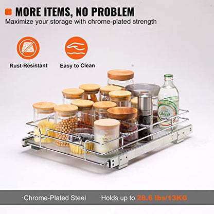 VEVOR 12.5"Wx16.5"Dx3.5"H Pull Out Cabinet Organizer, Heavy Duty Slide Out Pantry Shelves, Chrome-Plated Steel Roll Out Drawers Storage, for Home, Under Sink, 14"Wx17.5"Dx7"H Install Size for Cabinet - size: 12.5"Wx16.5"D