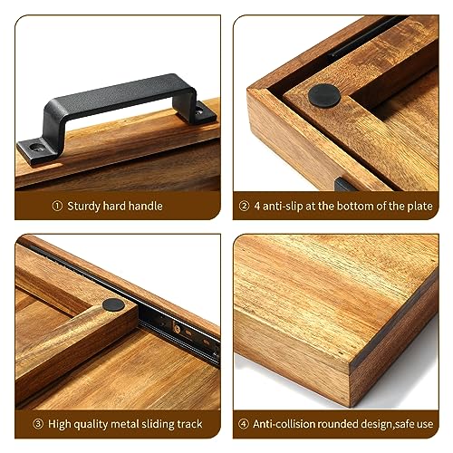Natural Acacia Sliding Tray for Coffee Machine Kitchen Appliance slider Moving Caddy, appliance slider,appliance rolling stand air fryer rolling tray - color: Natural