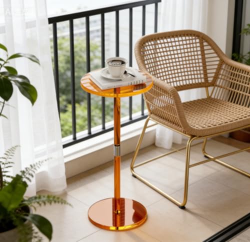 Acrylic Drink Table for Small Spaces, 10" L x 10" W x 21.3" H(Orange) | Drink Side/End Table for Living Room, Round, Easy Assembly
