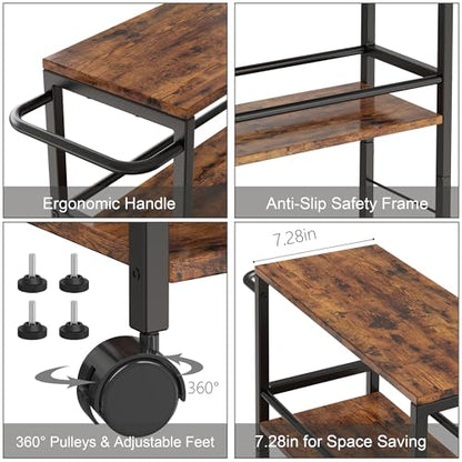 Slim Rolling Cart, 4-Tier Kitchen Storage Rolling Cart, Narrow Cart with Handle, Mobile Utility Cart for Small Space, Shelving Unit for Kitchen, Dining Room, Living Room, Home Office, Laundry Room