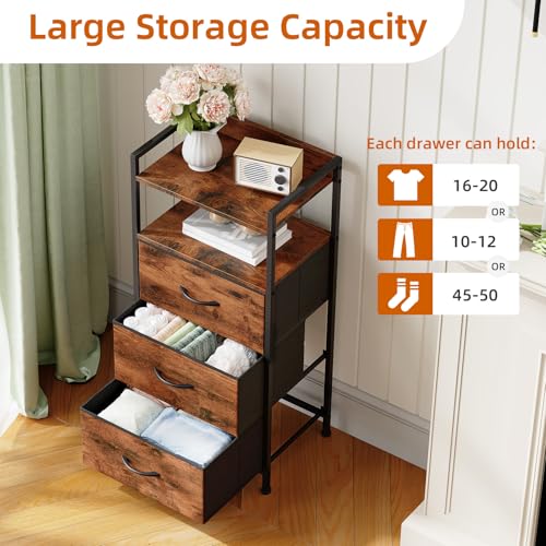Somdot Nightstand with 3 Drawers, Dresser with Fabric Bins for Bedroom, Hallway, Entryway, Night Stand Bedside Table Furniture, Sturdy Steel Frame, Wooden Top, Easy Pull Fabric Bins, Wood Grain Print - color: Wood Grain Print, size: 11.4"D x 15.2"W x 30.6