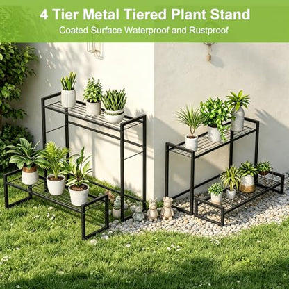 VyGrow Plant Stand, 4 Tier Stackable Tiered Plant Stand, Scalable Heavy Duty Tall Plant Shelf for Indoor Outdoor, Garden, Display Shelves, Flower Pot Holder, Black - color: Black 8.27"W