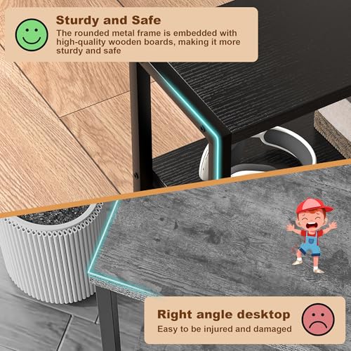 Small Narrow Side Table with Drawers, Skinny End Table for Small Spaces, Slim Nightstand with Storage, Sofa Bedside Table in Living Room, Bedroom, Study, Kitchen and Balcony (Black) - color: Black